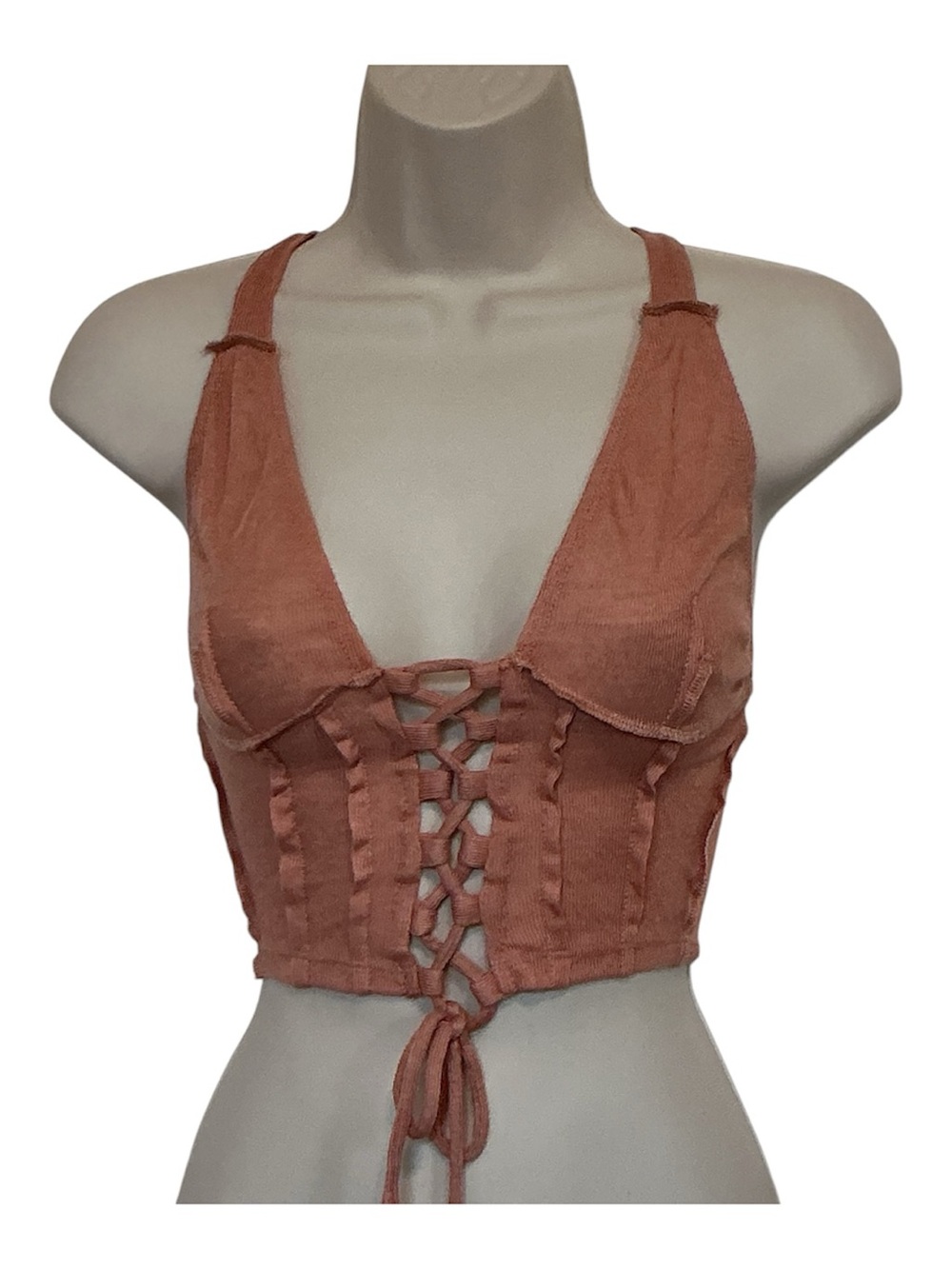 NWOT Et Clet Y2K Corset Style Top Size S Lace Up Halter Grunge Crop Festival